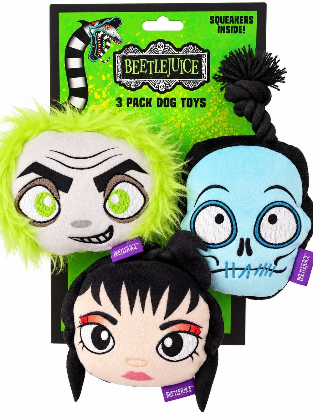 Beetlejuice 3 Pack Dog Toys Squeaky Plush Set Sandworm Lydia New